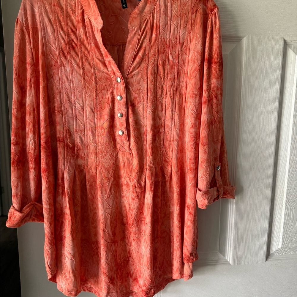 Women's Coral Button-Up Blouse